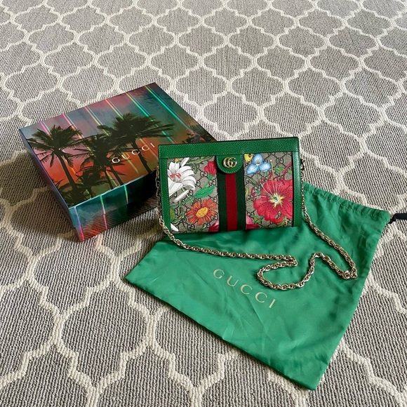 GUCCI GG Supreme Monogram Flora Web Small Ophidia Chain Shoulder Bag Green. NWOT - Picture 2 of 15